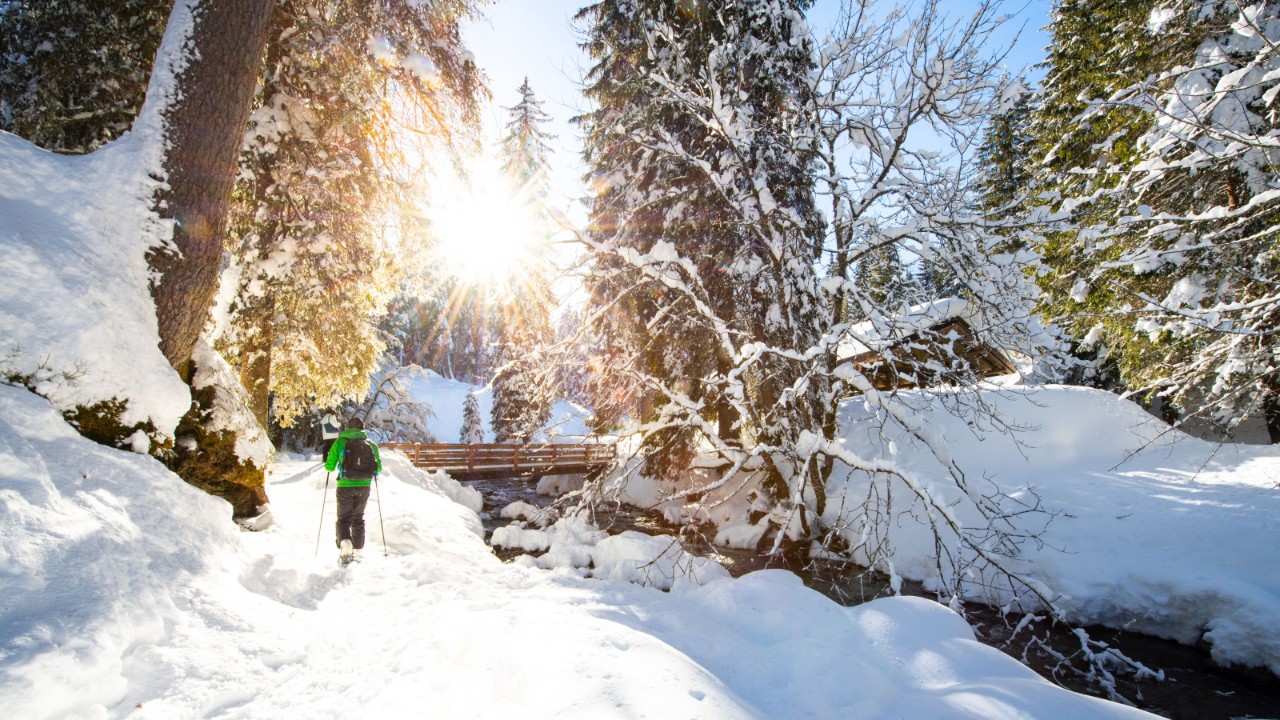 Snowshoe hiking in the Dents du Midi region.