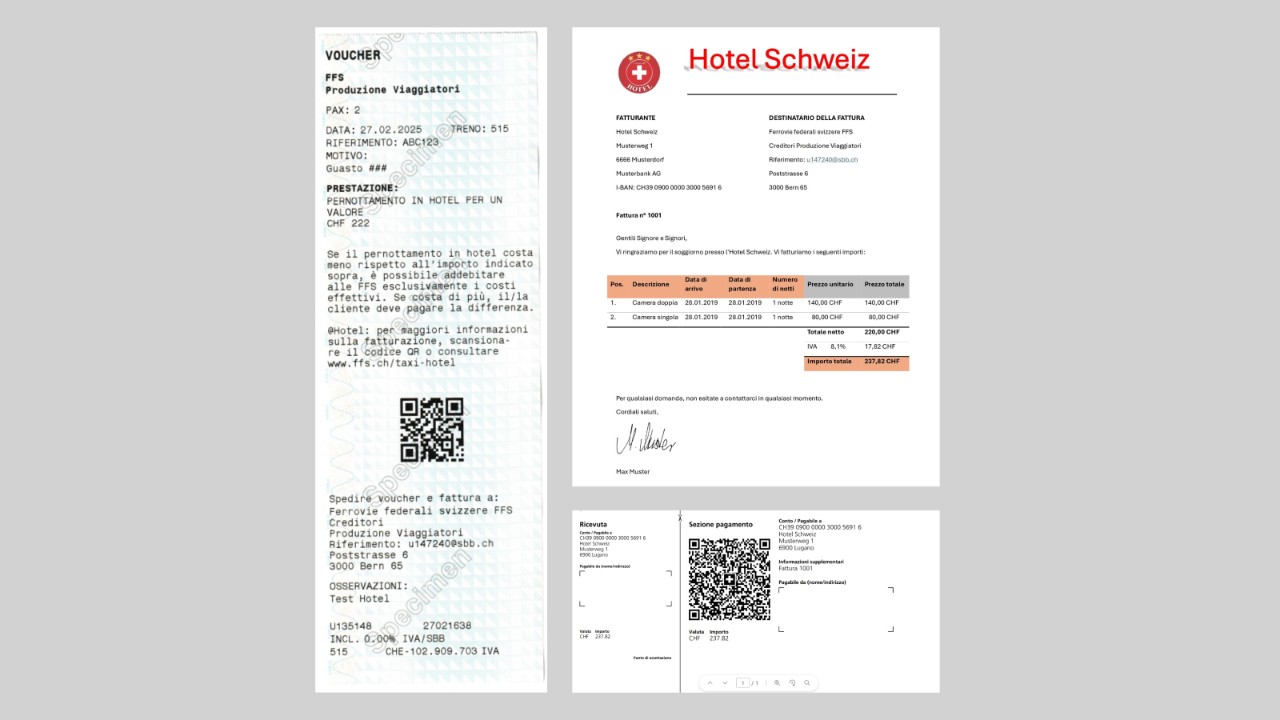 Inoltri il voucher e la fattura con la sezione di pagamento in PDF a rechnung@sbb.ch.