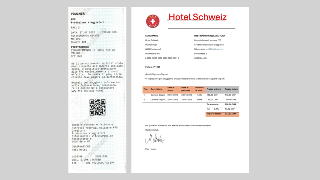 Porti il voucher e la fattura al Centro viaggiatori FFS.