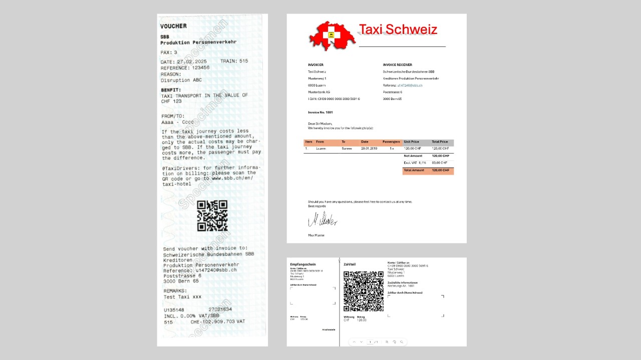 Send the voucher and the invoice with a payment section as a PDF to rechnung@sbb.ch.