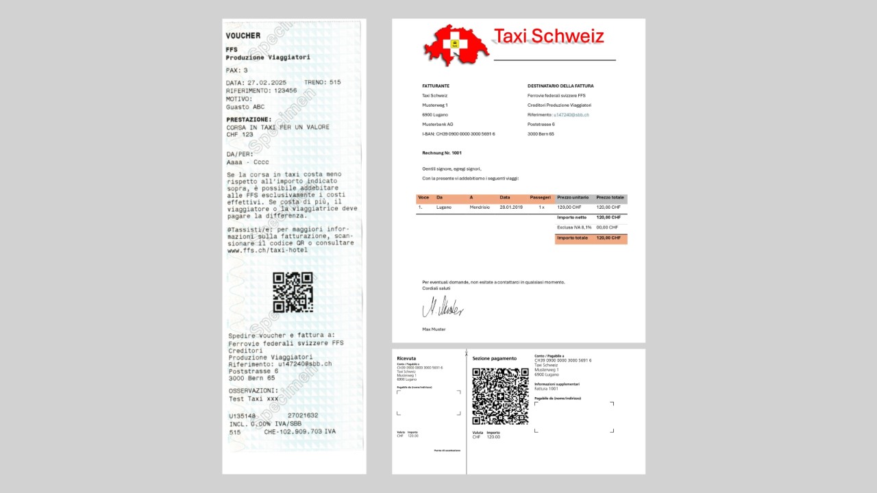 Inoltri il voucher e la fattura con la sezione di pagamento in PDF a rechnung@sbb.ch.