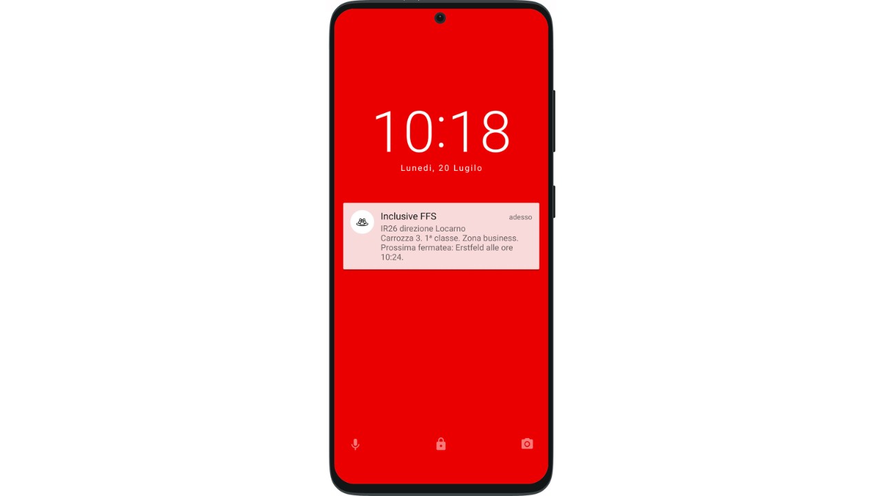 Quando sali su un treno ricevi una notifica push con le informazioni rilevanti per il viaggio (numero del treno, destinazione, numero della carrozza, classe, zona di servizio, prossima fermata). Questa notifica viene aggiornata anche sulla schermata di blocco.