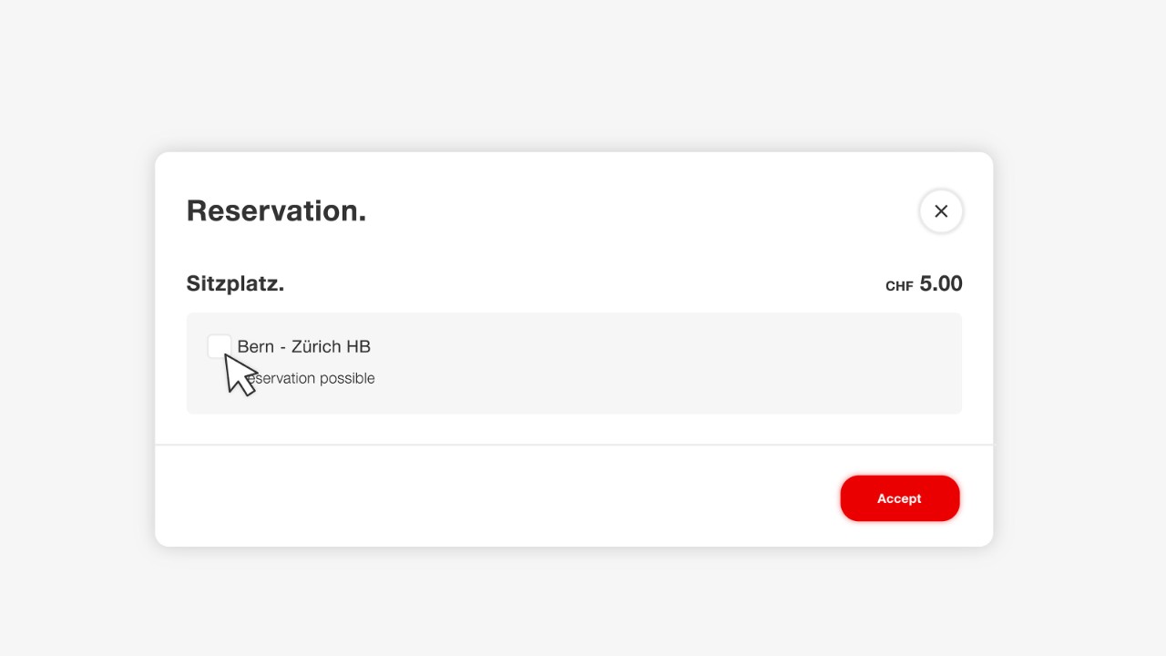 If seats are available, the message “Reservierung möglich” [“Reservation possible”] will appear for the required route(s). Select the checkbox for the required route(s) and confirm with “Übernehmen” [“Accept”]. A selection of the compartments you can reserve then appears.
