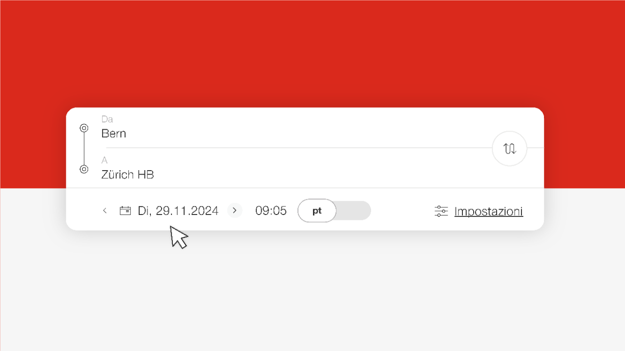 Inserisci l’itinerario desiderato su FFS.ch almeno un giorno prima del viaggio.